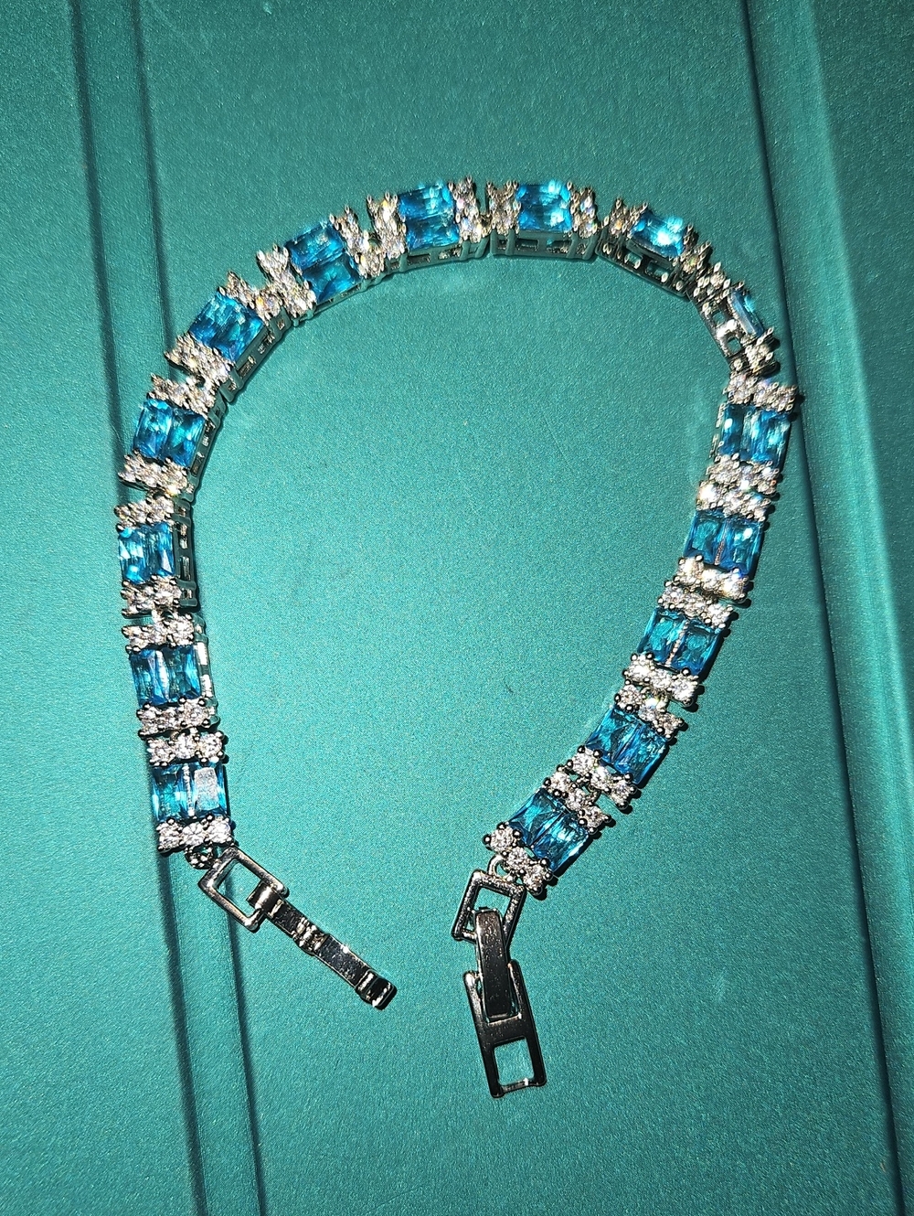 Blue Crystal Silver Tennis Bracelet With Extender - Women's Jewelry